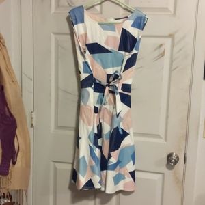 Boat Neck Geometric Swing Dress